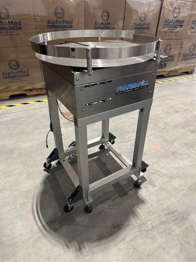 Used Pharmafill model TTA 24" diameter stainless steel accumulating table