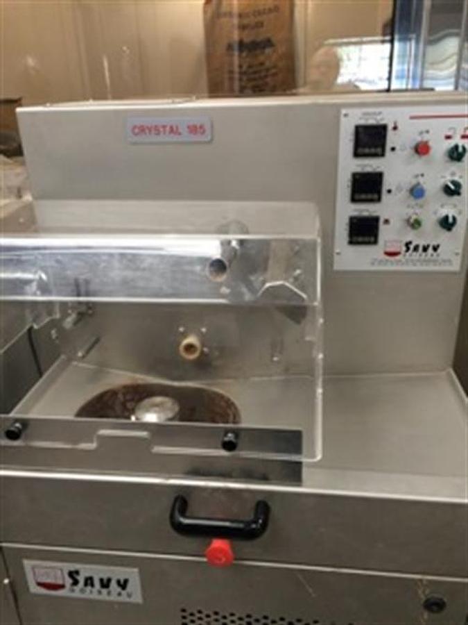 Used Savy Crystal 185 7" Enrober with Savy 12" Cooling Tunnel