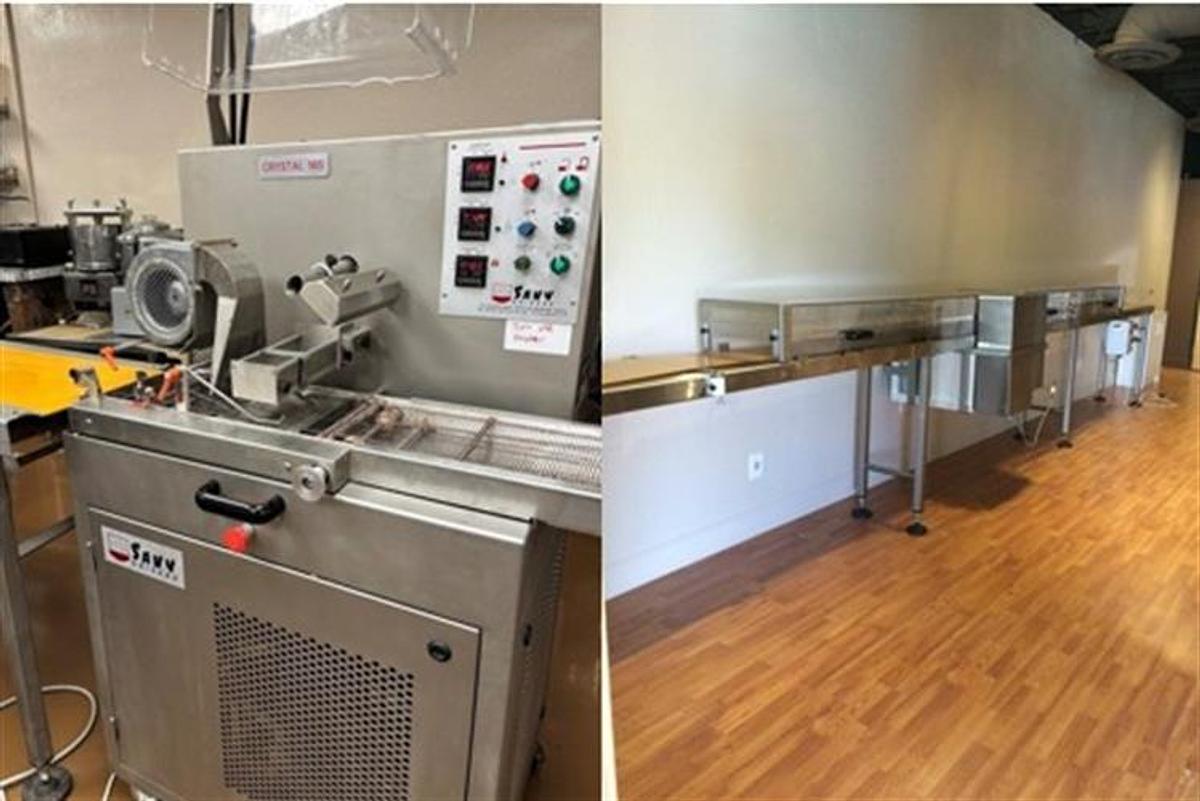 Used Savy Crystal 185 7" Enrober with Savy 12" Cooling Tunnel