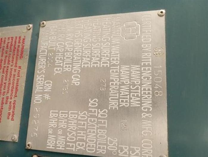 Used Rite Boilers Model 275W Industrial Water Boiler