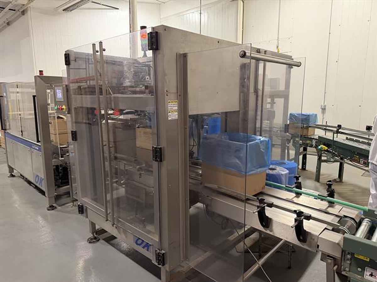 Used OK Superformer-1M Case Erector with OK SL220 Bag Inserter