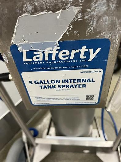 Used Lafferty model 925705 5 gallon presurized 316 stainless steel tank with foamer