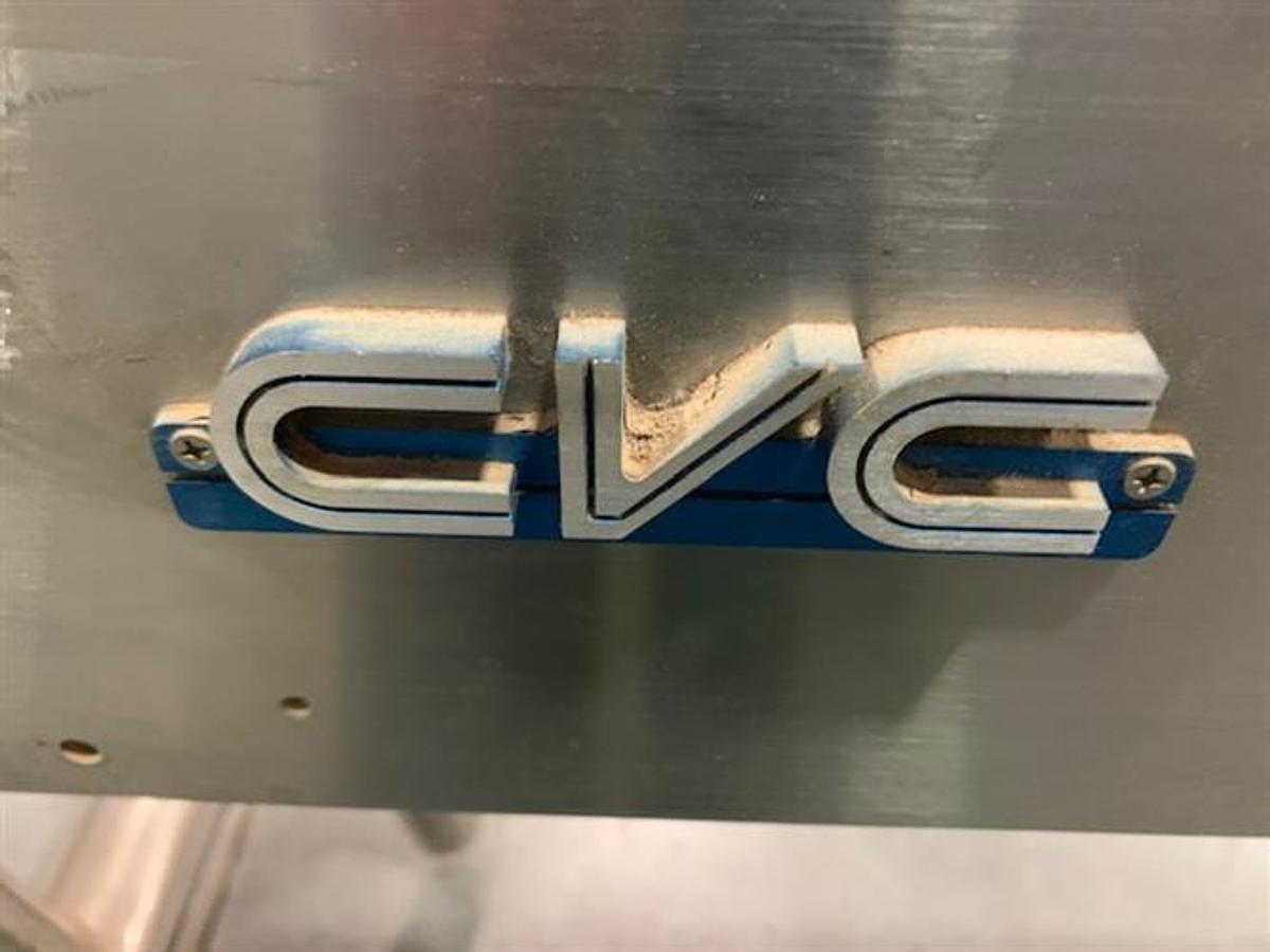 Used CVC 4" wide x 16-ft long stainless steel flat top chain conveyor