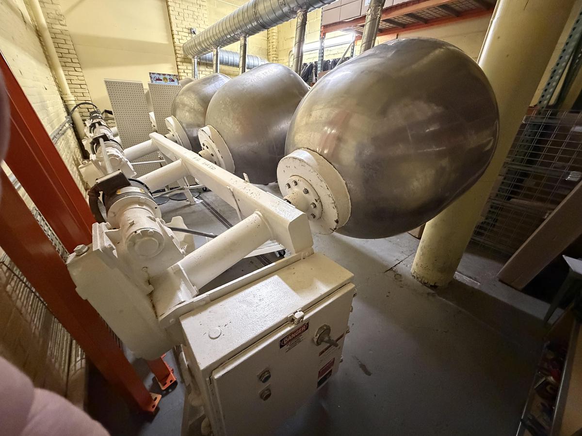 Used (3) Latini 42" Stainless Steel Coating Pans on Common Base