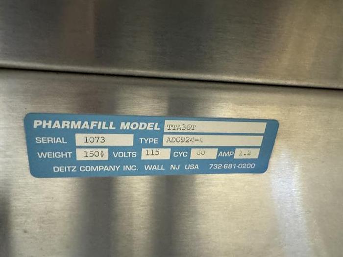 Used Pharmafill model TTA36T 36" diameter stainless steel accumulating table
