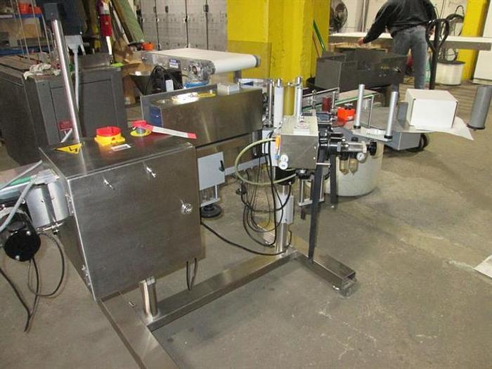 Used CVC 300 Pressure Sensitive wraparound Labeler with Coder