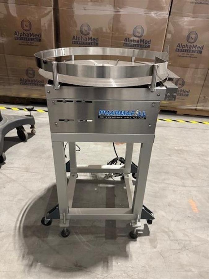 Used Pharmafill model TTA 24" diameter stainless steel accumulating table
