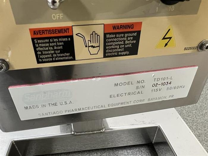 Used Sanpharm Systems model TE101-L stainless steel vibratory tablet deduster