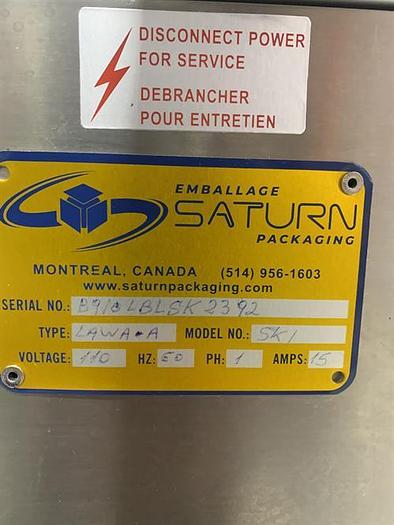 Used Saturn LAWA-A Wraparound Labeler with Accumulating Table