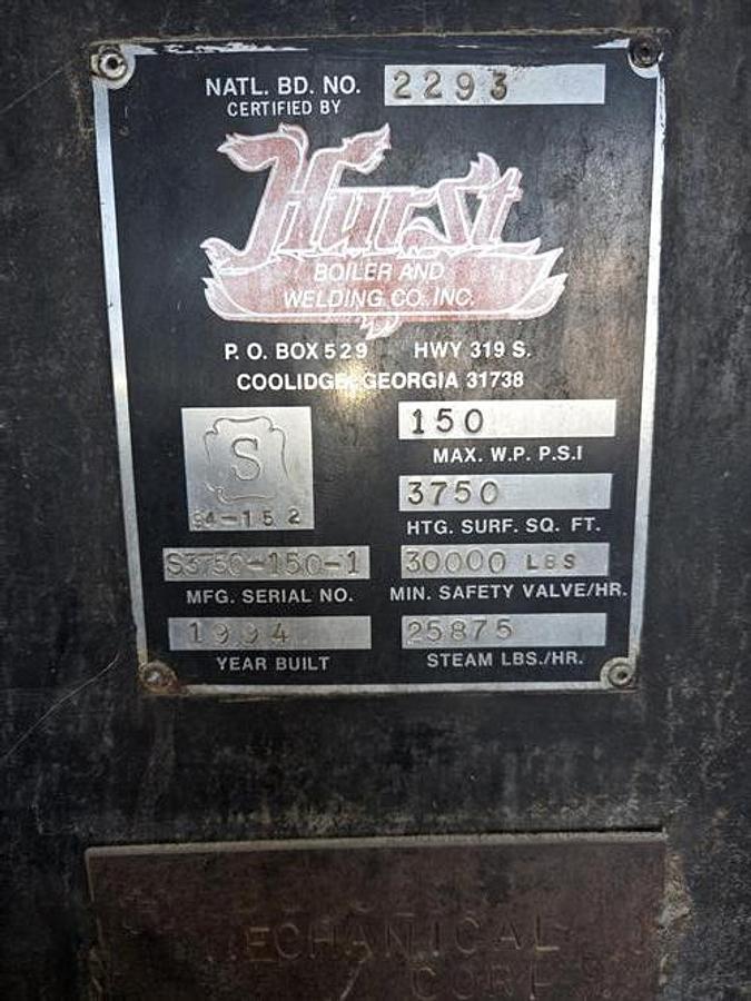 Used Hurst 850HP Gas Fired Boiler