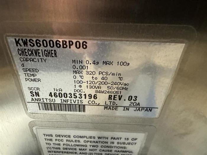 Used Anitsu SSV Series checkweigher