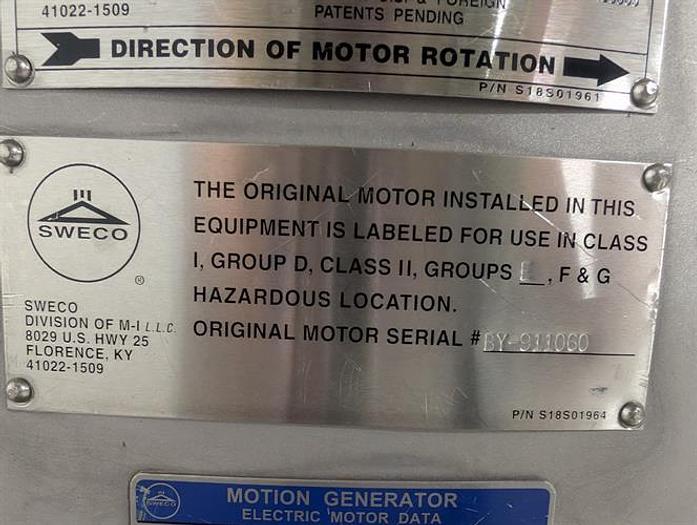 Usado Sweco model MX48Y686EPP4SDSETLWC  48" diameter single deck sifter (base only)