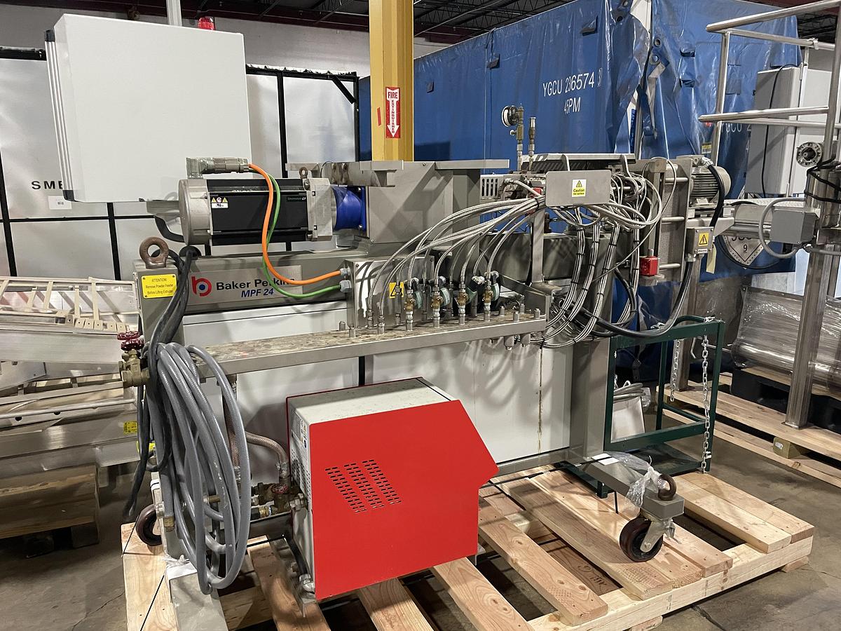 Used Baker Perkins Model MP24 Stainless Steel Twin Screw Extruder