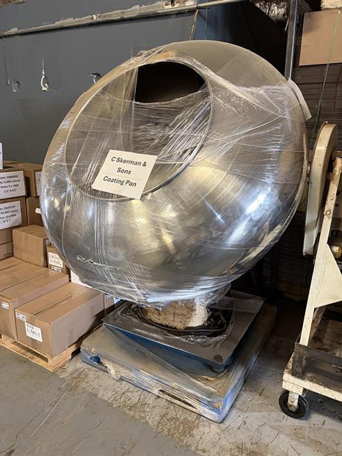 Used Skerman 60" Diameter Stainless Steel Coating Pan