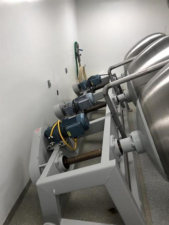 Used (3) O'Hara 48" diameter stainless steel coating pans on a common frame