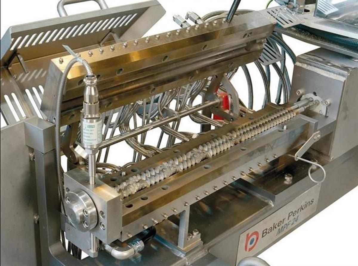 Used Baker Perkins Model MP24 Stainless Steel Twin Screw Extruder
