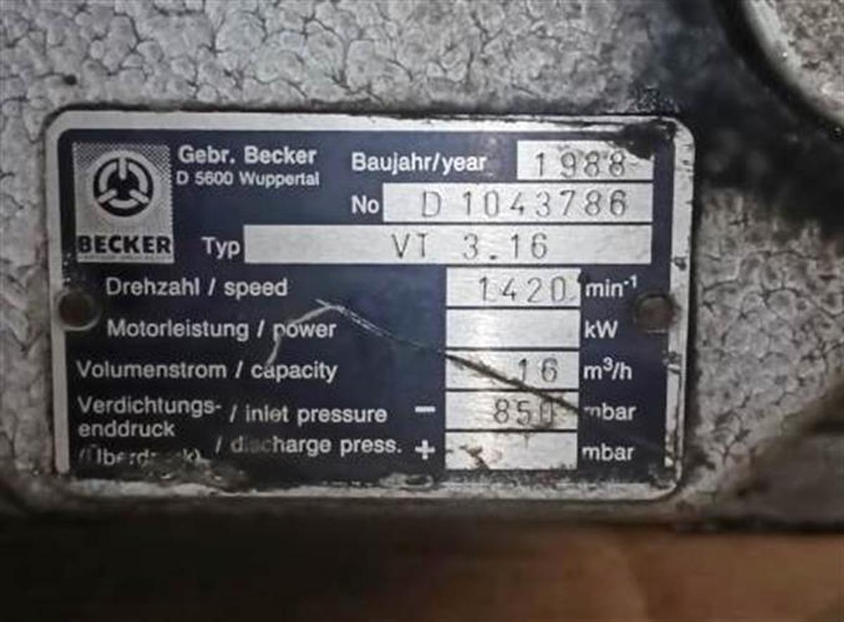 Used Becker model VT.316 vacuum pump