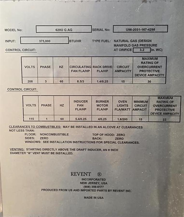 Used Revent 620U-G-AG Double Rack Oven