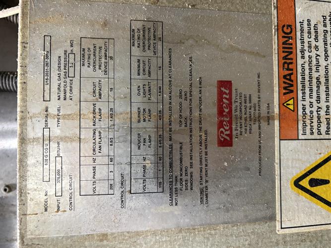 Used Revent Gas Fired Double Rack Oven
