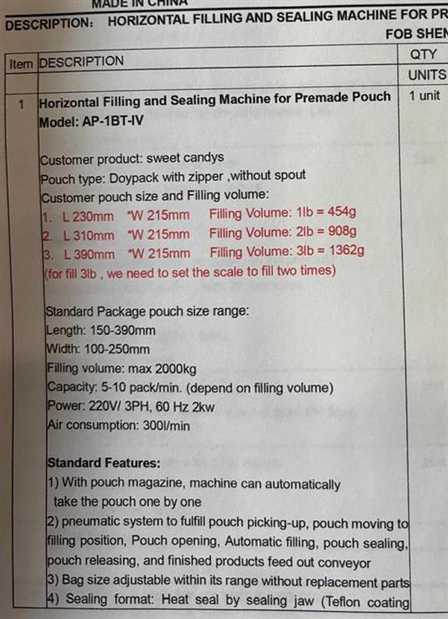 Used Shenzhen Ouya Industry Pre-made Pouch Machine with Scales