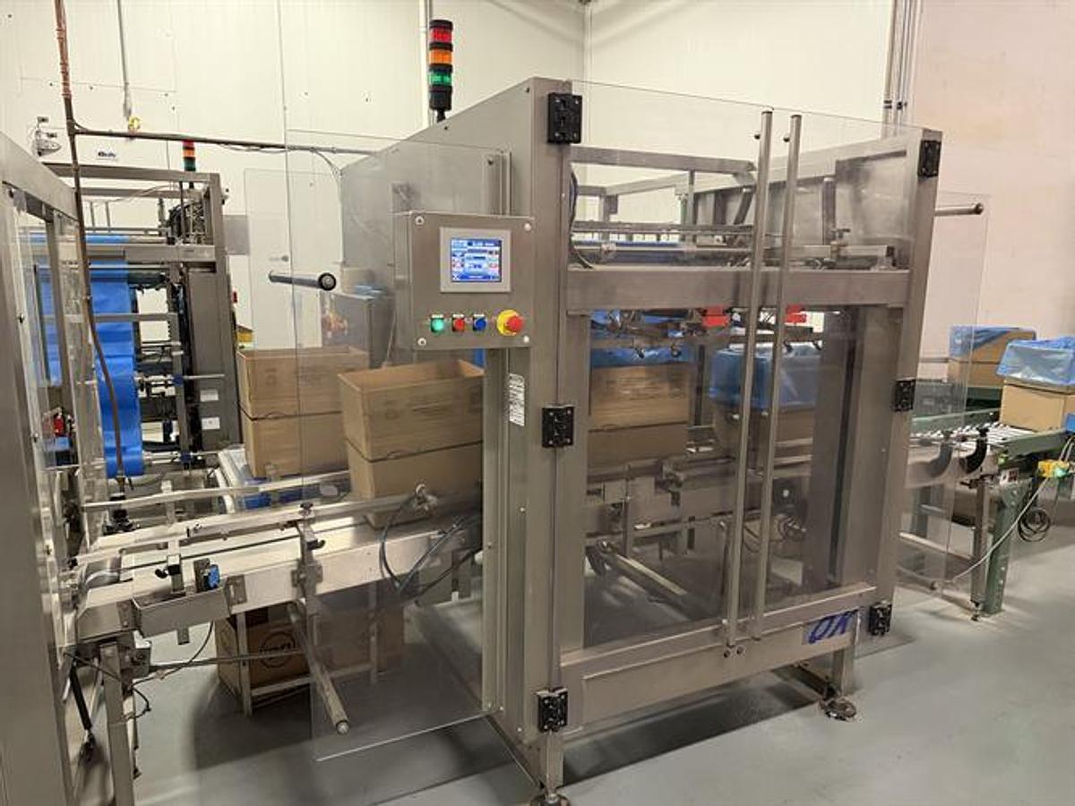 Used OK Superformer-1M Case Erector with OK SL220 Bag Inserter