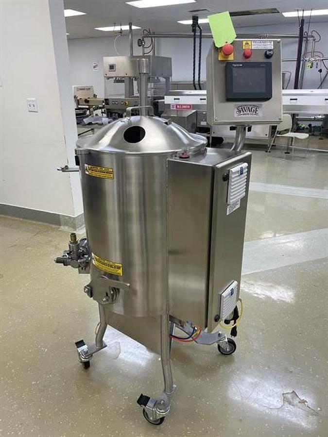 Used Savage 200 lb Stainless Steel Auto Tempering Chocolate Tank with Pump