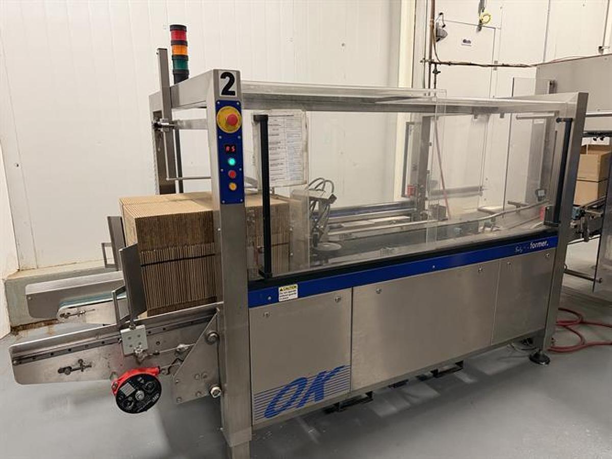 Used OK Superformer-1M Case Erector with OK SL220 Bag Inserter