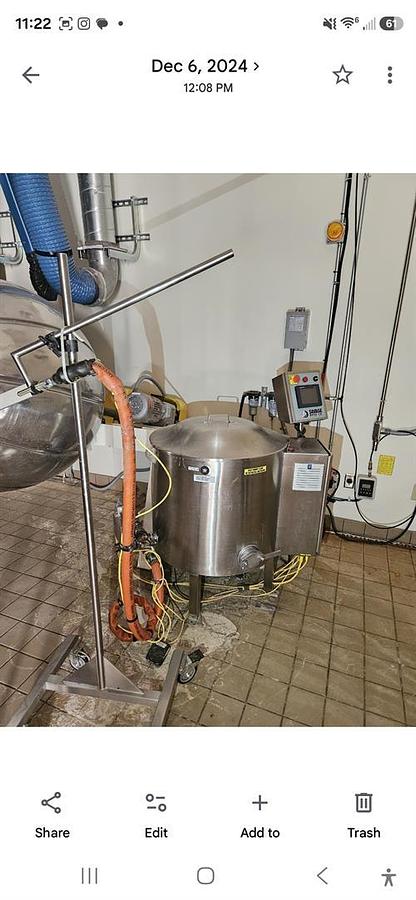 Used Savage 450-lb Stainless Steel Chocolate Tank with pump & Panner Drip Feeder