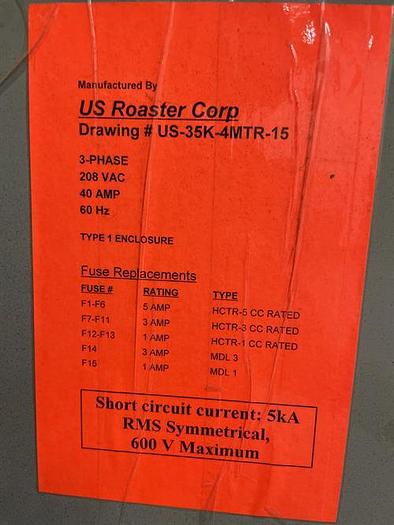 Used US Roaster 35kg Custom Cocoa Roaster