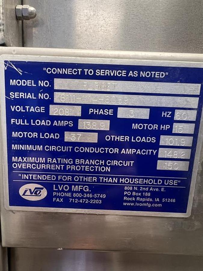 Used LVO model FL36ET SS Tray Washer