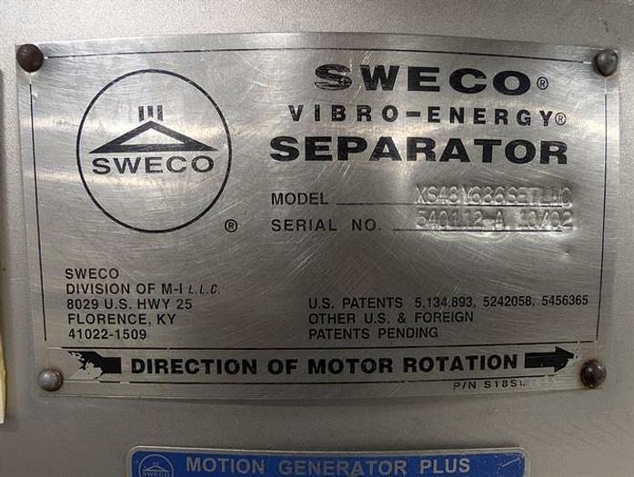 Used Sweco model XS48Y686SETLWC 48" diameter single deck sifter