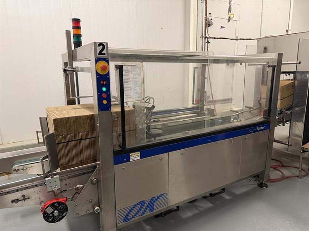 Used OK Superformer-1M Case Erector with OK SL220 Bag Inserter