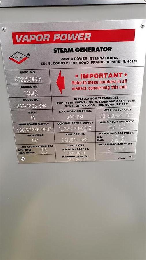 Used Vapor Power International Gas Fired Steam Generator