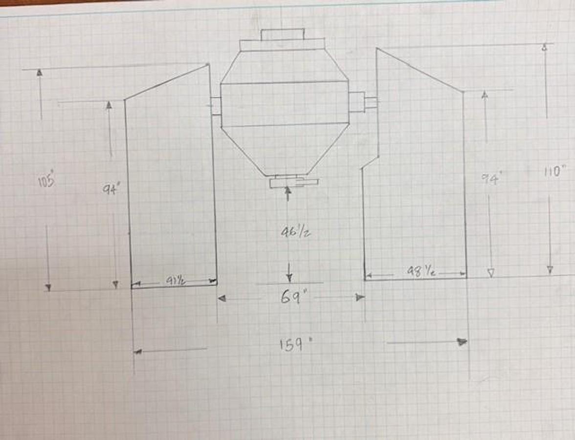 Used Gemco 30 cubic foot stainless steel jacketed double cone blender
