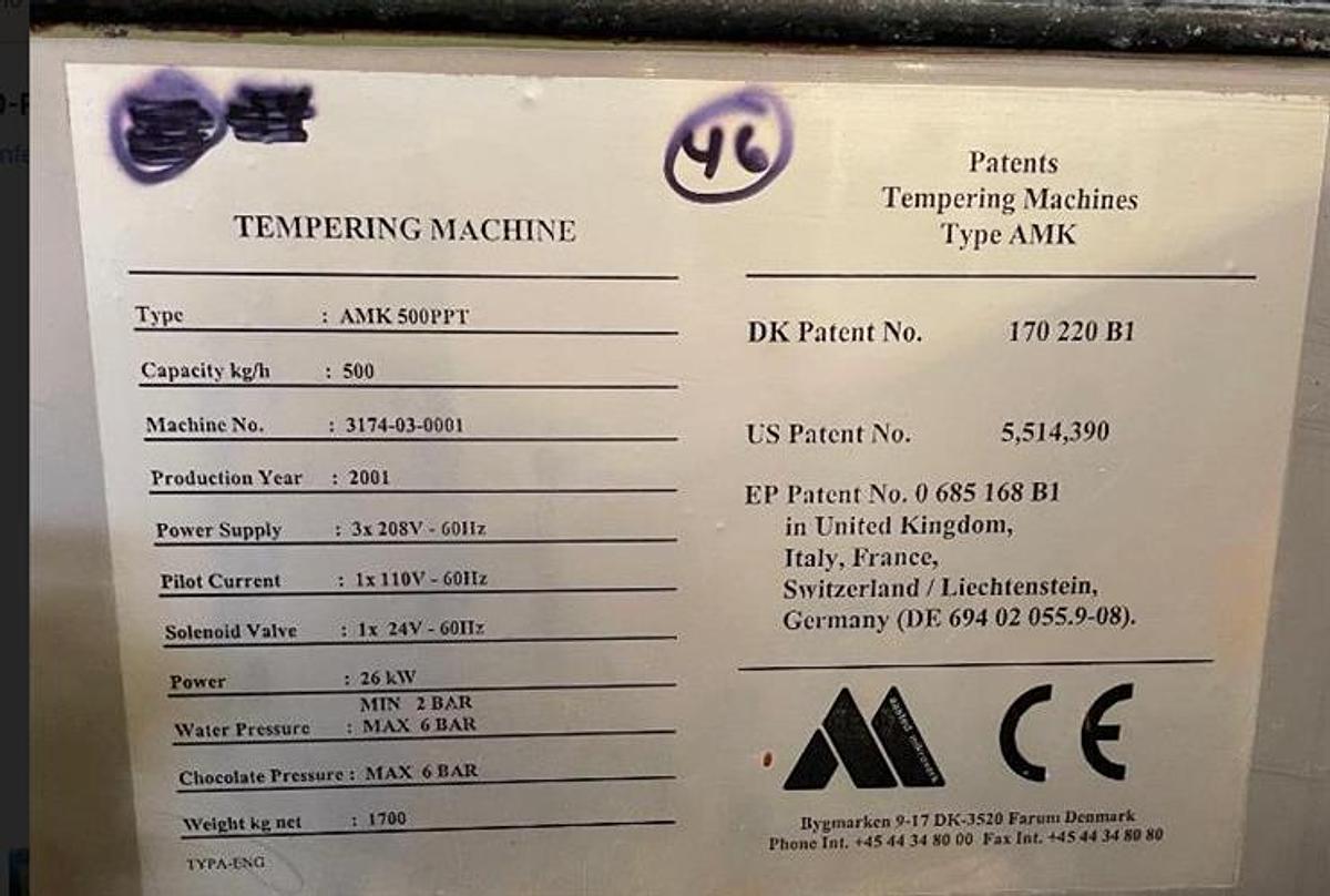 Used Aasted AMK-500PPT 500 kg/hr Tempering Unit