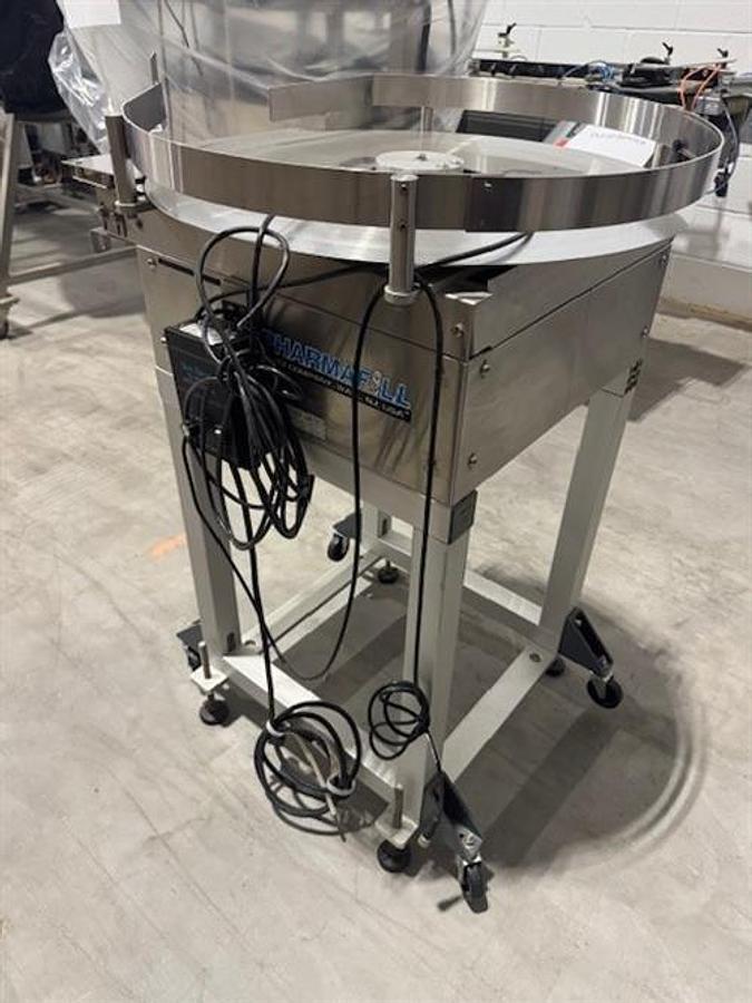 Used Pharmafill model TTA 24" diameter stainless steel accumulating table