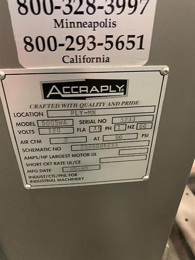 Used Accraply model 5005WA Top and Wraparound labeler