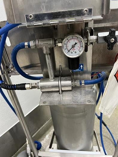 Used Lafferty model 925705 5 gallon presurized 316 stainless steel tank with foamer