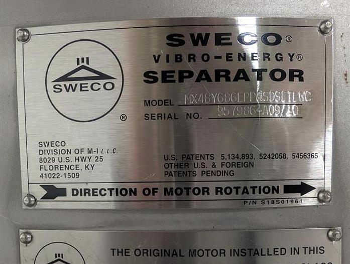 Usado Sweco model MX48Y686EPP4SDSETLWC  48" diameter single deck sifter (base only)