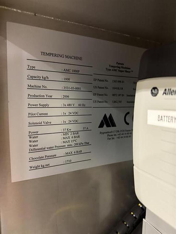 Used Aasted AMC 1000P 1000 kg/hr Tempering Unit