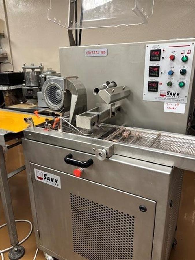 Used Savy Crystal 185 7" Enrober with Savy 12" Cooling Tunnel