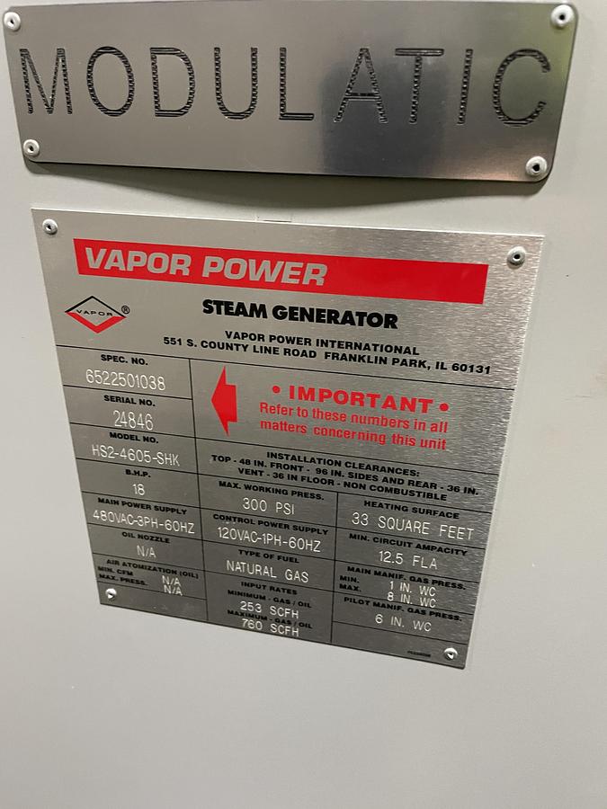 Used Vapor Power International Gas Fired Steam Generator