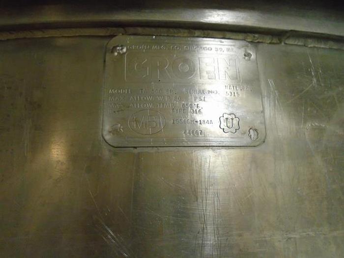 Used Groen 500 Gallon Stainless Steel Double Action Cooking & Mixing Kettle