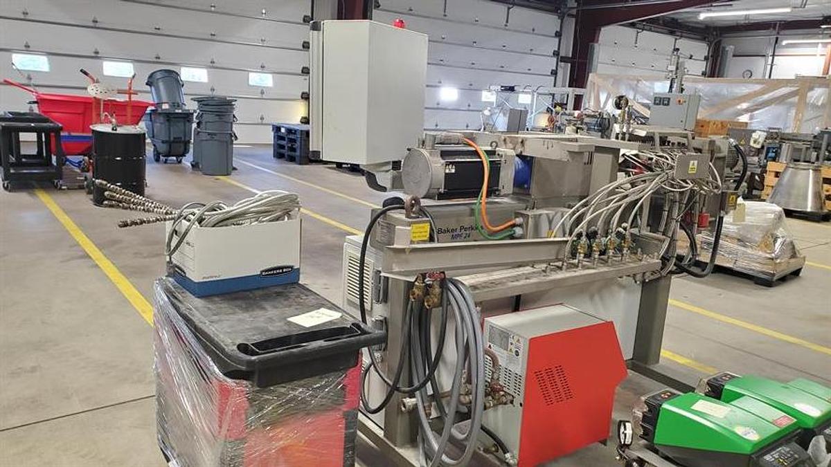 Used Baker Perkins Model MP24 Stainless Steel Twin Screw Extruder