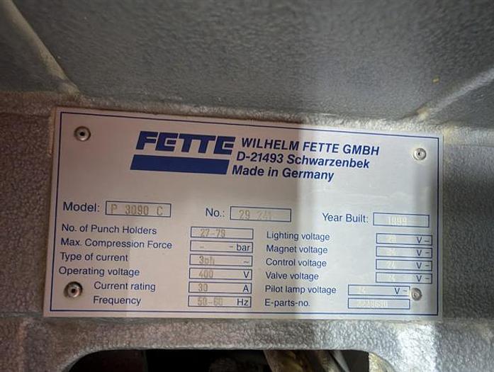 Used Fette model 3090 P 3090 C 61 station tablet press