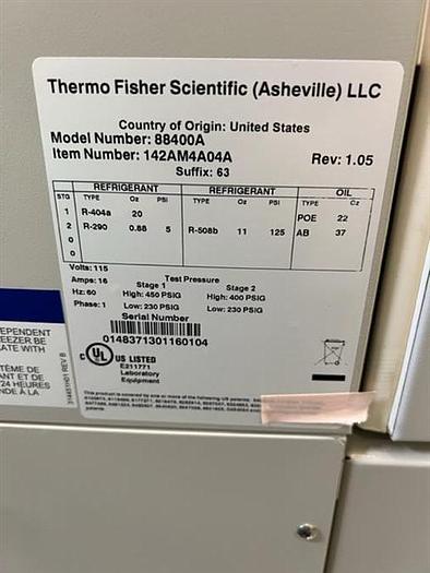 Used New Thermo Fisher Scientific Model 88400A Forma Ultra-Low Temperature Upright Freezer