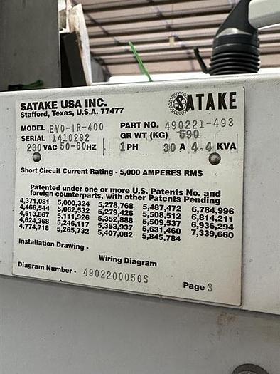 Used Satake EVO-IR-400 Infrared Color and Sorting Machine for Nuts
