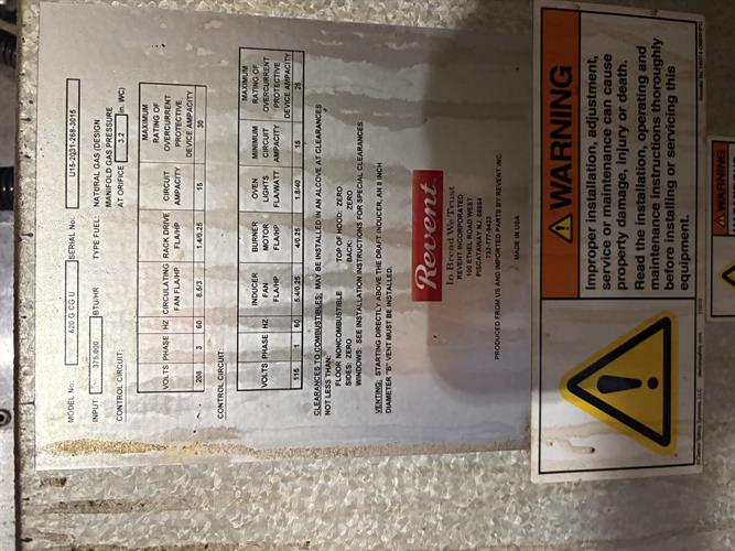 Used Revent Gas Fired Double Rack Oven