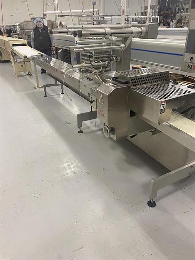 Used Sollich 420mm Enrobing Line with Flow Wrapper