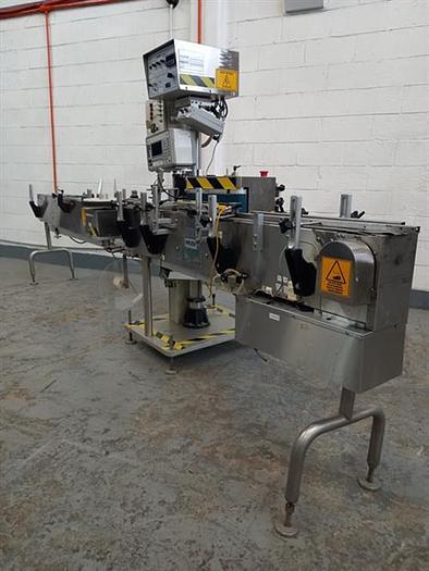 Used Kalish stainless steel  model  6801 wraparound pressure sensitive labeler